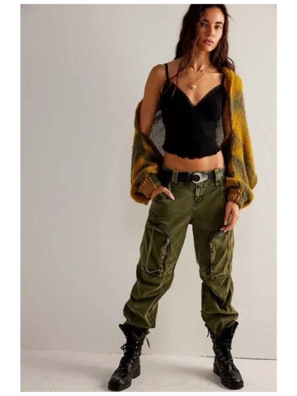 Free People Can't Compare Slouch Pant Cargo Zipper Pocket Dusty Olive S Utility